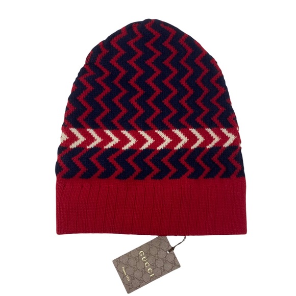 GUCCI Wool Zigzag Beanie Hat Red Size M 22cm - Picture 8 of 10